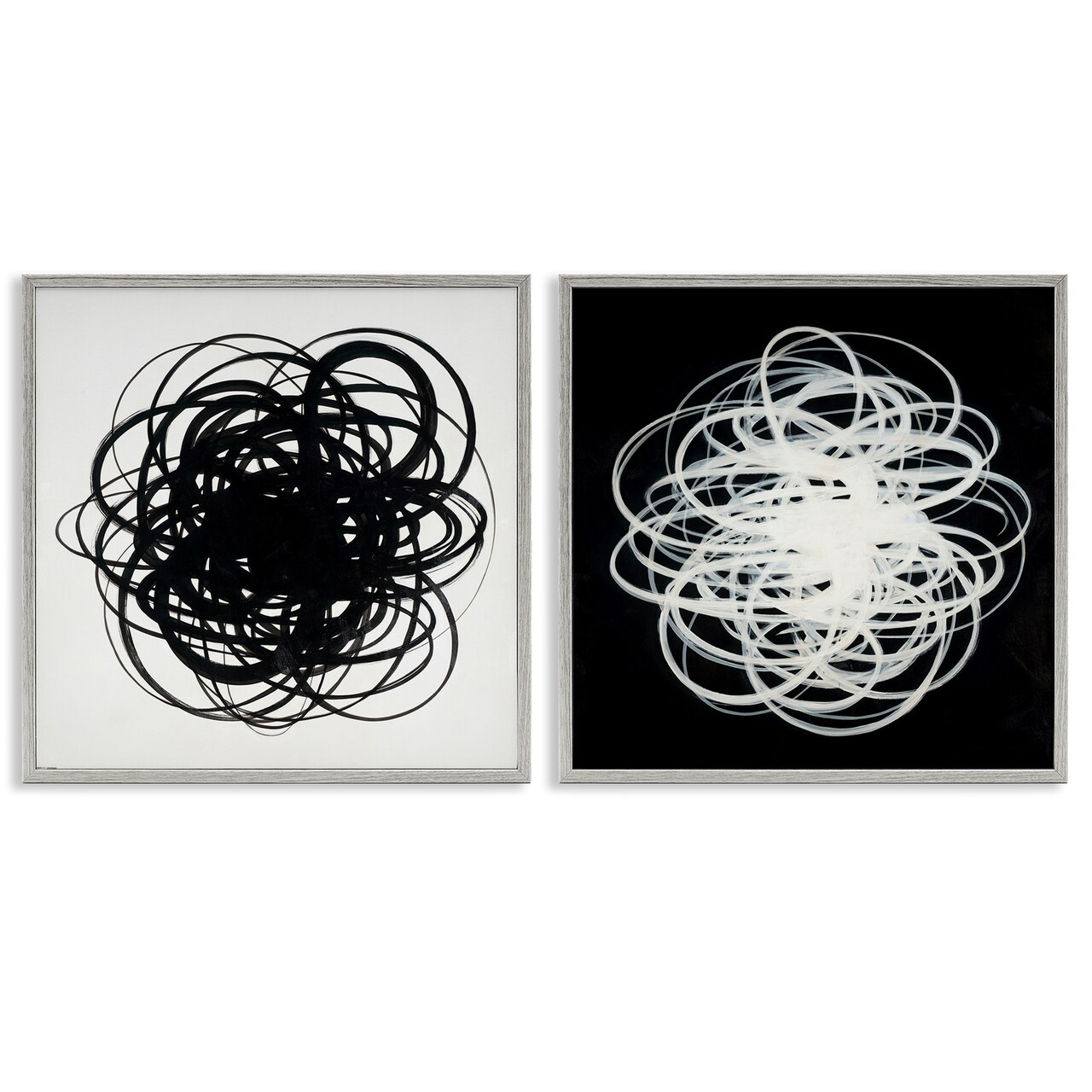 Stupell Industries Black & White Tangled Lines 2 pc Framed Giclee Wall Art Set Design by Haxton